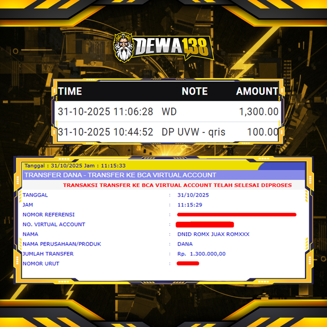 DEWA138: Game Jackpot Khusus New Member Depo 100k Wd 1,3 Juta Malam Ini